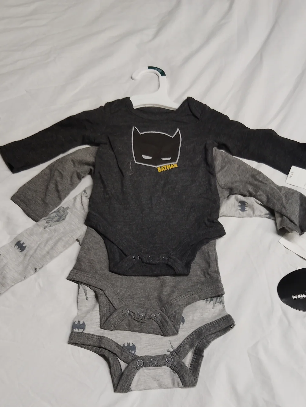 Batman Gray & Heather Gray Baby One-Piece Bodysuits - 3 Pack